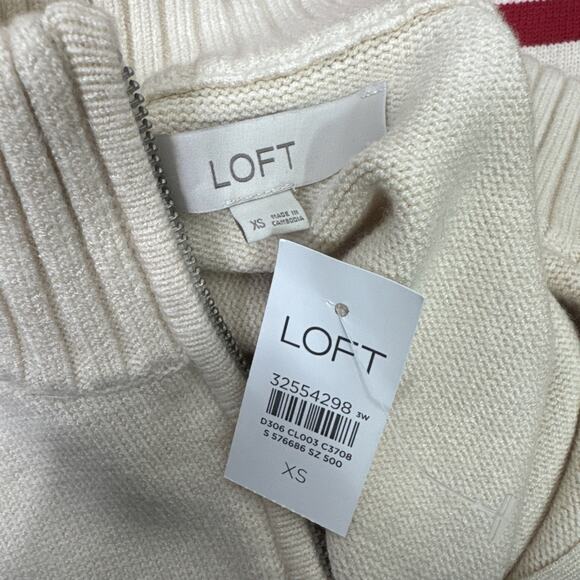 LOFT Striped 1/4 Zip Pullover Sweater Cream Pink Red sz XS - Picture 7 of 7